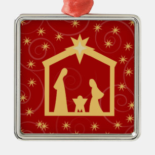 Carré Argenté Ornement saint rouge de Noël de nativité de nuit