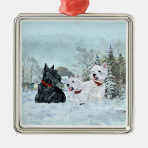 Carré Argenté Ornement Scottie et Westies