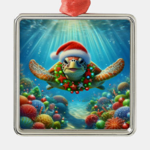 Carré Argenté Ornement Tortue de Mer de Noël