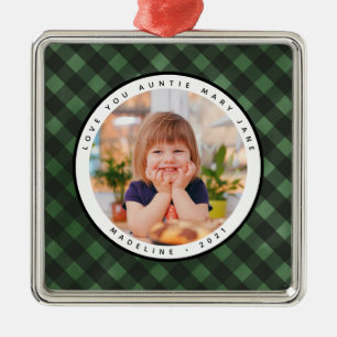 Carré Argenté Rustic Homespun Pays Photo Tante Ornement Métal