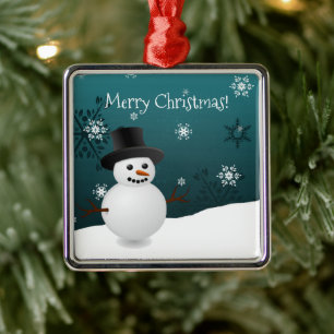 Carré Argenté Scène d'hiver Snowman turquoise Ornement en cérami