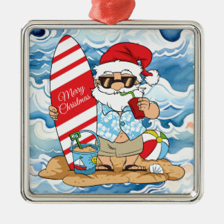 Carré Argenté Surboard Père Noël Noël Ornement