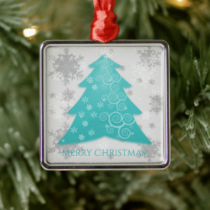 Carré Argenté Turquoise Festif Arbre de Noël Ornement en céramiq