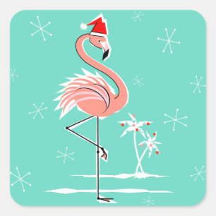 Carré autocollant Flamant rose de Noël