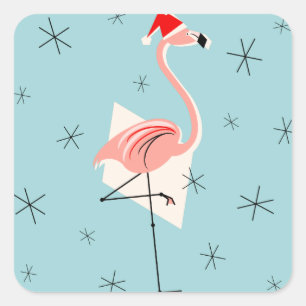 carré autocollant Flamant rose Père Noël Blue