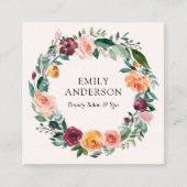 Carré Automne Rose Floral Wreath Carte de visite (Devant)