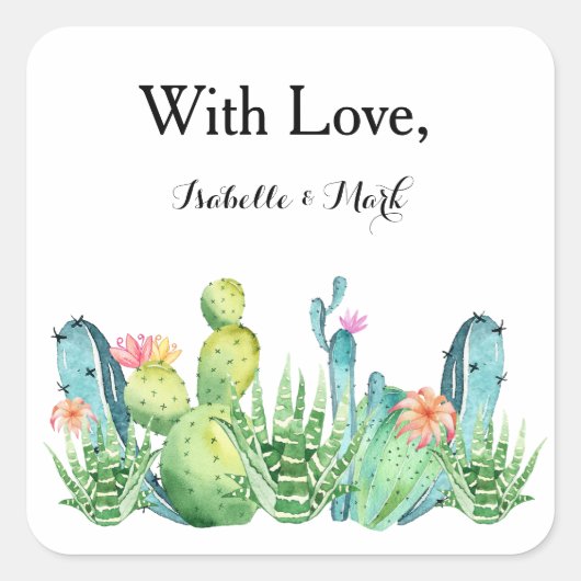 Carré Avec Amour Boho Cactus Enveloppe Enveloppe Sticker (Devant)