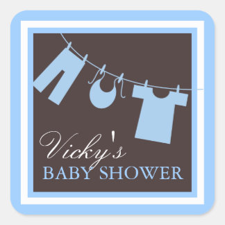 Carré Baby shower Vêtements Lin en Blue Favor Sticker