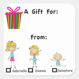 Carré Balise Cadeau Adorable Avec Sticker 3 Noms Enfants