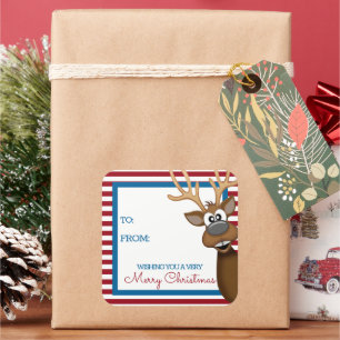 Carré Balise cadeau de rennes de Noël Whimsical Sticker