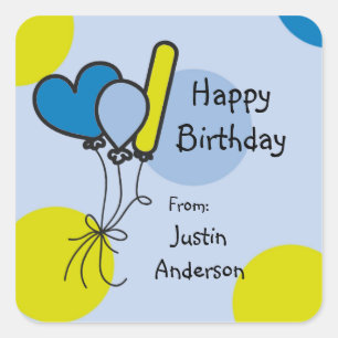 Carré Balloons griffés Bleu Vert Sticker d'anniversaire