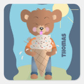 Carré Bear Mating Ice Cream Kid Bleu Sticker (Devant)