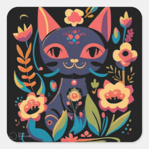 Carré Beau Sticker Chat Noir