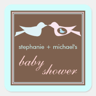 Carré Bébé Birdie Couple en Bleu Sticker Baby shower