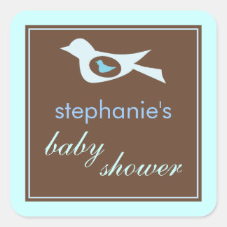 Carré Bébé Birdie en Sticker Baby shower Bleu