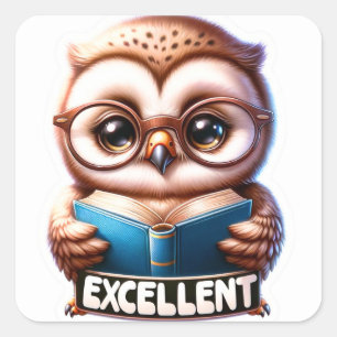 Carré Bébé Chouette "Excellent" Sticker d'encouragement