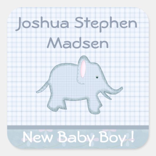 Carré Bébé Faire-part de naissance éléphant Sticker (Devant)