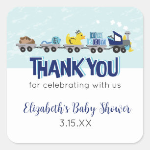 Carré Bébé Garçon train thème Baby shower Merci Sticker