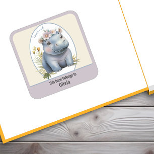 Carré Bébé Hippo mignon J'Aime Lire Sticker Plaque De Li