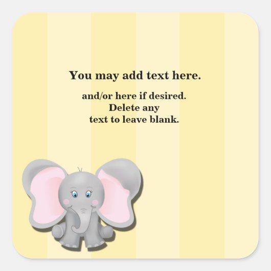 Carré Bébé mignon Eléphant Douche Anniversaire Sticker d (Devant)