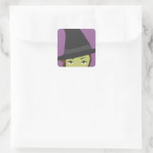 Carré Belle sorcière verte éffrayante Sticker Halloween (Sac)