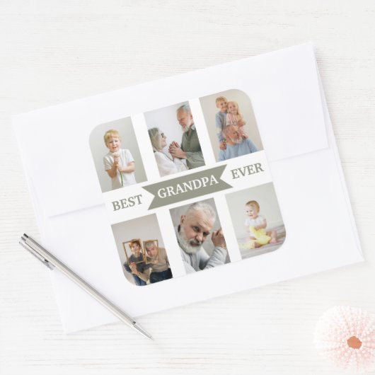 Carré Best Grandpa Ever | Custom Photos Sticker (Enveloppe)