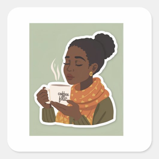 Carré Black Female drinking coffee sticker (Devant)