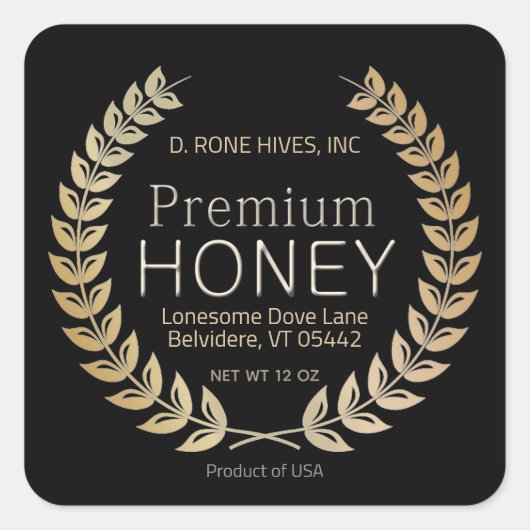 Carré Black Honey Étiquette Gold Laurel Wreath Bor (Devant)