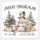 Carré Black White Christmas Gift Tag Sticker (Devant)