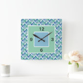 Carré blanc bleu vert, horloge murale (Maison)