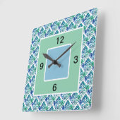 Carré blanc bleu vert, horloge murale (Angle)