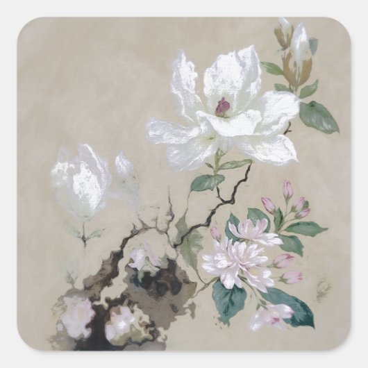 CARRÉ BLANC STICKER FLEURS (Devant)