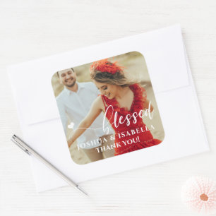 Carré Blessé Coeur Photo Mariage Sticker de la Faveur nu