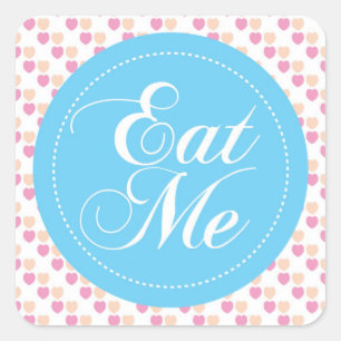 Carré Bleu Coeurs 'Mange-Moi' Bonbons Buffet Sticker