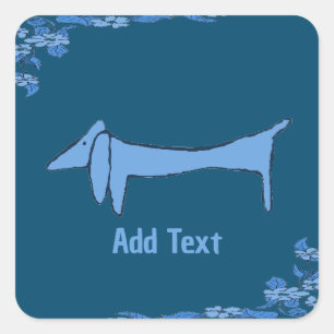 Carré Bleu Dachshund, ajouter du texte, Sticker