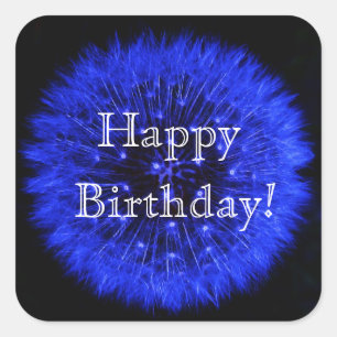 Carré Bleu Dandelion Joyeux Sticker d'anniversaire