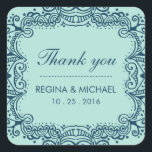 Carré Bleu Swirl Curl Wedding Favor Sticker Merci<br><div class="desc">Vintage et rustique cadre à floral tourbillon décoratif mariage merci sticker. Elégant croquis à l'encre fleuris tourbillon et cadre de curl pour mariage ou sceau d'enveloppe faire-part de mariage. Customiser le libellé pour toute occasion spéciale. Soirée de mariage classique, étiquette de douche nuptiale, fête d'anniversaire, dîner fiançailles, baby shower et...</div>