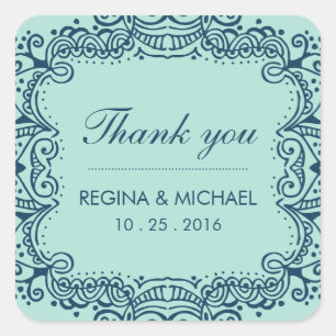 Carré Bleu Swirl Curl Wedding Favor Sticker Merci