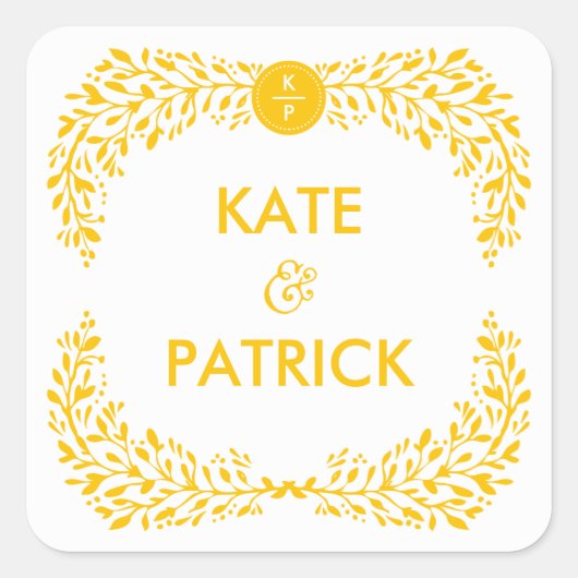 Carré Blisser Laurel ÉDITABLE Sticker Mariage COULEUR (Devant)