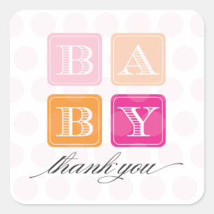 Carré Blocs rose et orange Baby shower Favoriser Sticker