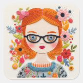 Carré Blocs. Sticker Nerd pour fille rousse (Devant)