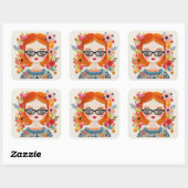 Carré Blocs. Sticker Nerd pour fille rousse (Feuille)