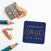 Carré Blue Gold Grad Typography Graduation Sticker