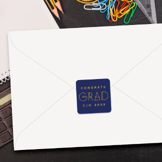 Carré Blue Gold Grad Typography Graduation Sticker