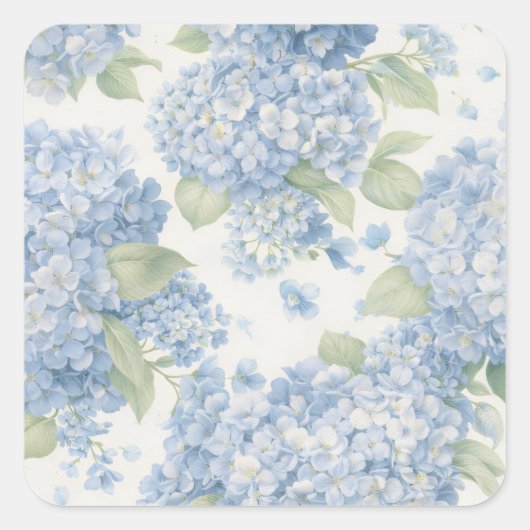 Carré Blue Hydrangea Floral Sticker • Coastal Gift (Devant)