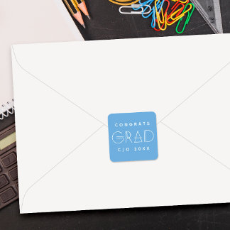 Carré Blue White Grad Typography Graduation Sticker