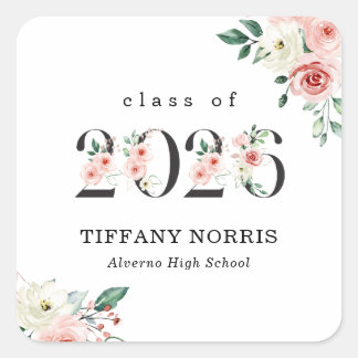 Carré Blush Pink Floral Numbers Graduation Sticker