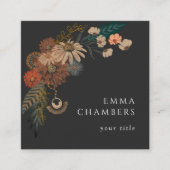 Carré Boho Floral Carte de visite noir (Devant)