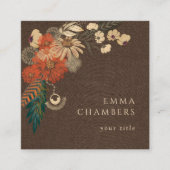 Carré Boho Floral Crème Brown Lin Carte de visite (Devant)