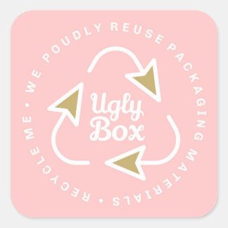 Carré Boîte moche Sticker Recyclé emballage rose et Brow